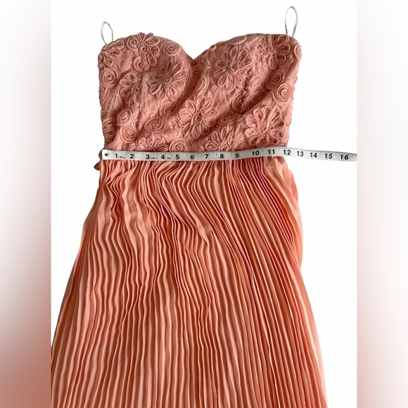 Papaya Strapless Peach Chiffon Maxi Dress M Lace Appliqué Bodice, Pleated Skirt - Picture 8 of 10